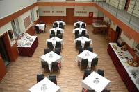 Breakfast room of Atlantic Hotel in the downtown of Budapest